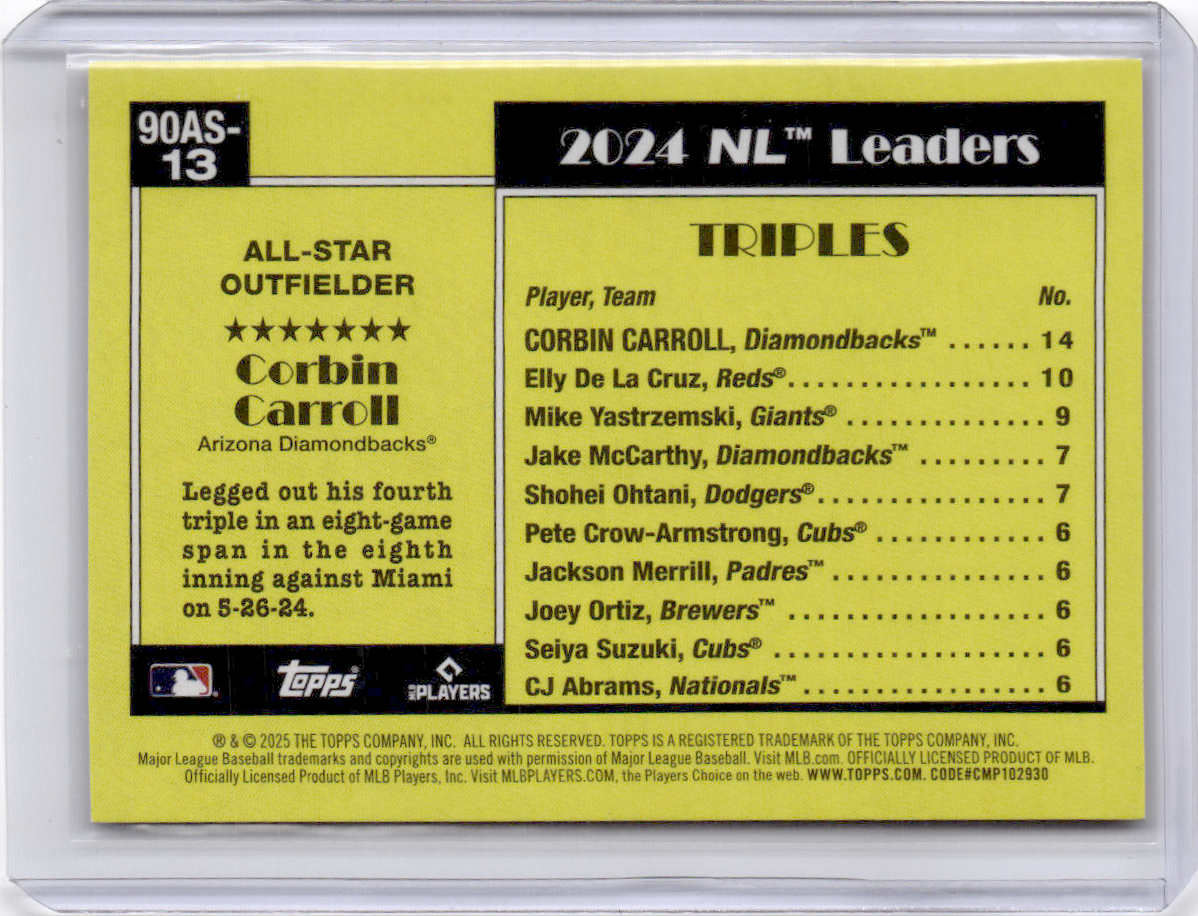 Corbin Carroll - 2025 Topps Series 2 #90AS-13 - Gold All Star /50 - Diamondbacks